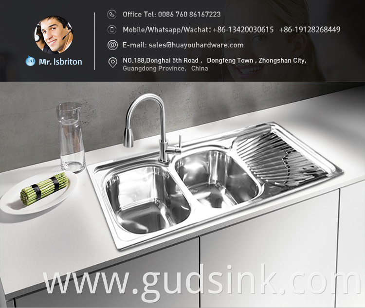 stainless steel double bowl sink with drainboard
